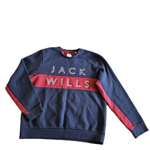 Jack Wills Sweatshirt Mens XL Navy Red Spellout Logo Front Crewneck LS Preppy - Picture 11 of 13